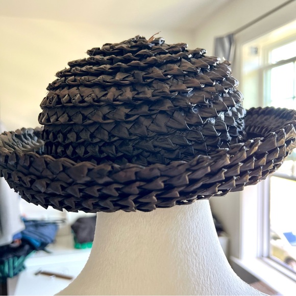 Vintage handmade LOIS SHELLHAMMER Braided Bowler Straw Hat - Picture 4 of 10